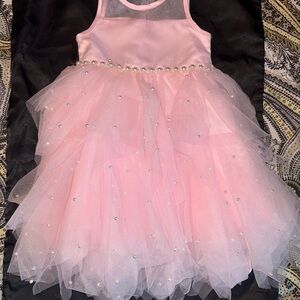 Pink Tulle Dress with Rhinestone Accents